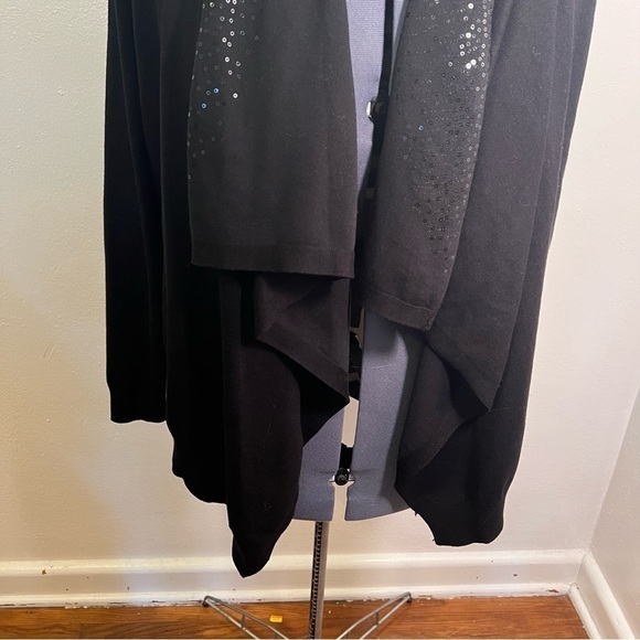 DKNY Sequin Collar Open Front Cardigan Black - Picture 4 of 14